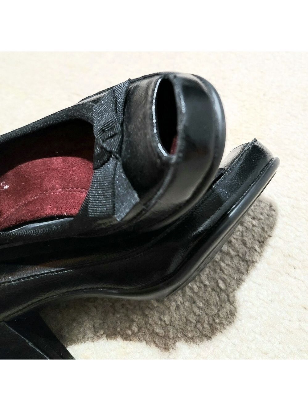 Aerosoles Benefit Peep Toe Front Heels in Black Patent 5 M